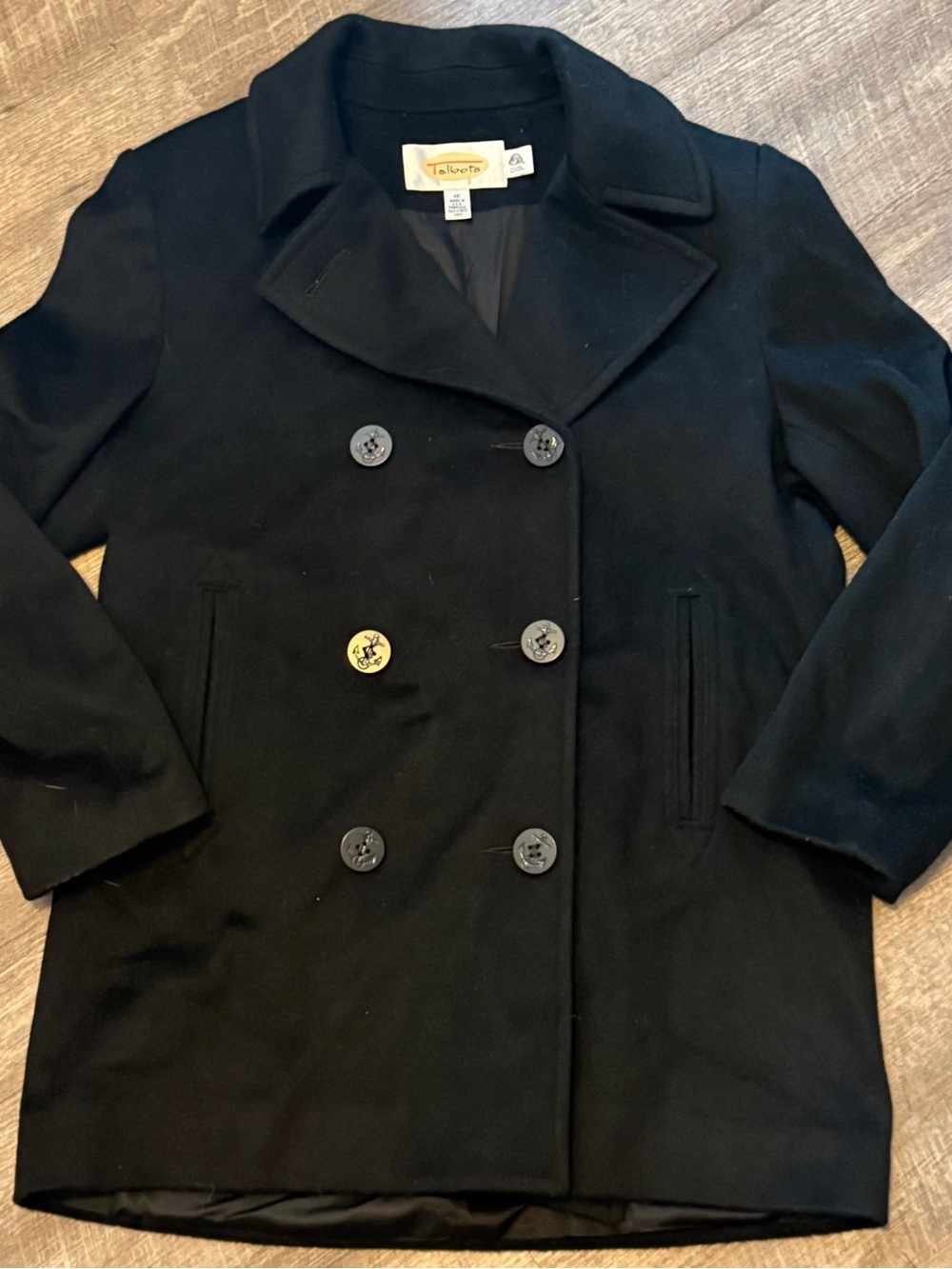 Talbots Black Double-Breasted Wool Peacoat